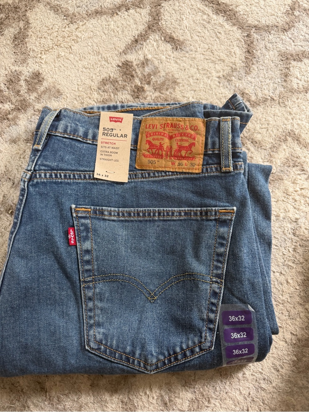 Levi's 505 Regular Blue Denim Jeans with Brown Leather Patch